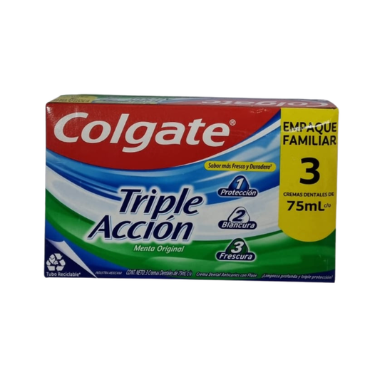 Pasta Dental Colgate Triple Acción 75 ml Pack Ahorro 3 Unidades.