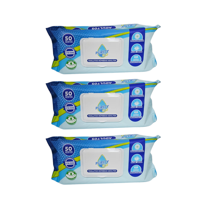 Pack 3 Toallitas Húmedas Adulto Purity Eco 50 Un , Extra Grande.