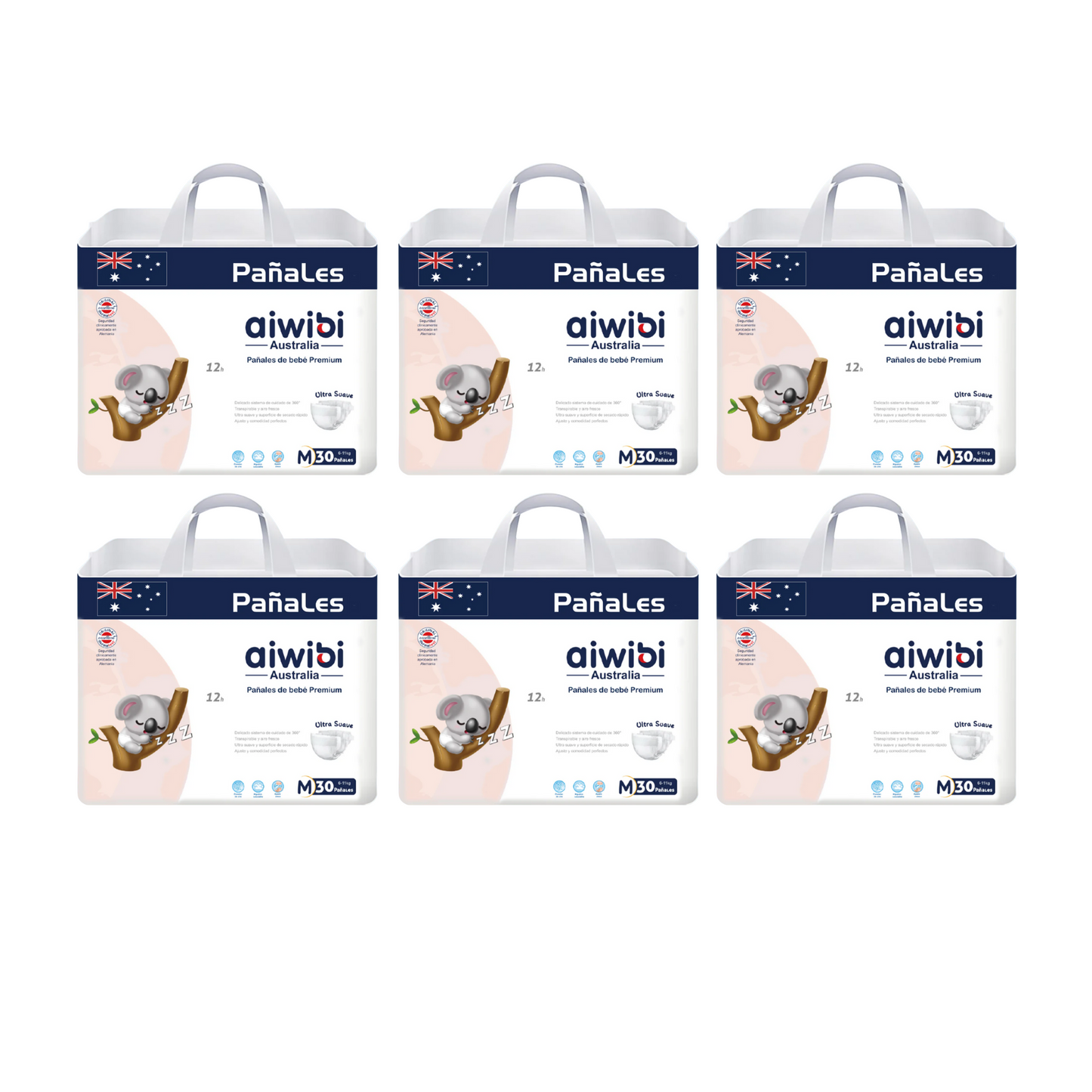 Pack 6 Pañales Premium Aiwibi Talla M