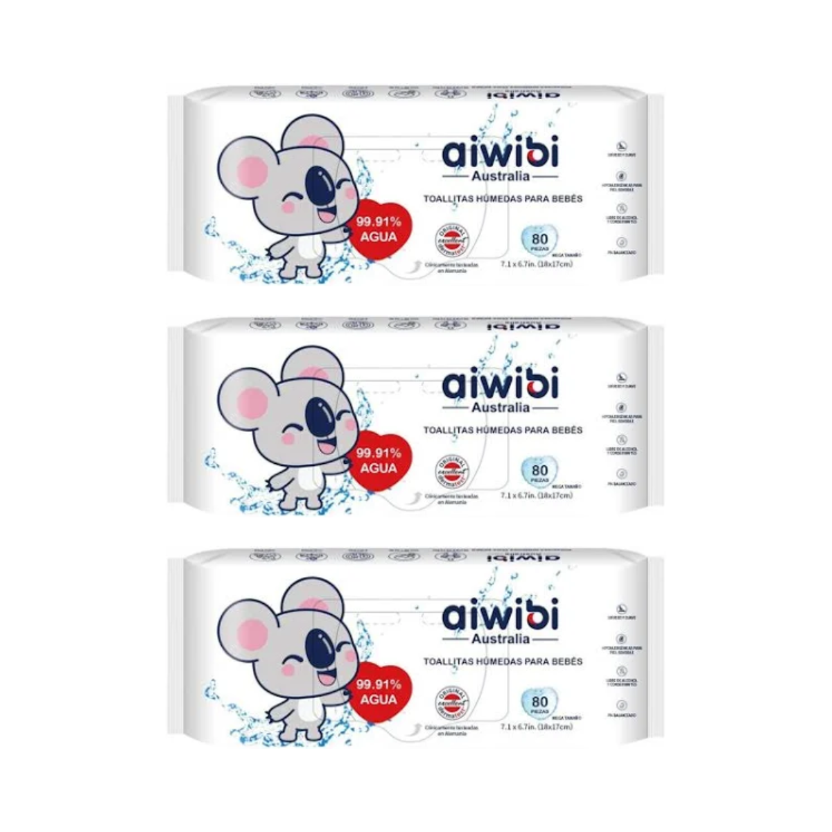 Toallitas Húmedas Aiwibi 80 unidades 99.91% de agua.