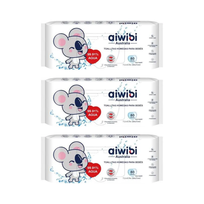 Toallitas Húmedas Aiwibi 80 unidades 99.91% de agua.