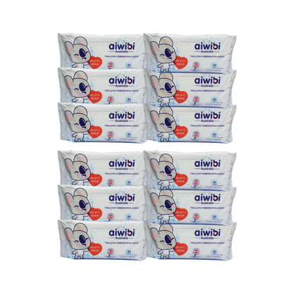 Pack 12 Paquetes Toallitas Húmedas Aiwibi 99.91% Agua Pura