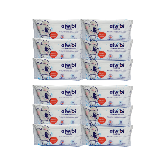Pack 12 Paquetes Toallitas Húmedas Aiwibi 99.91% Agua Pura