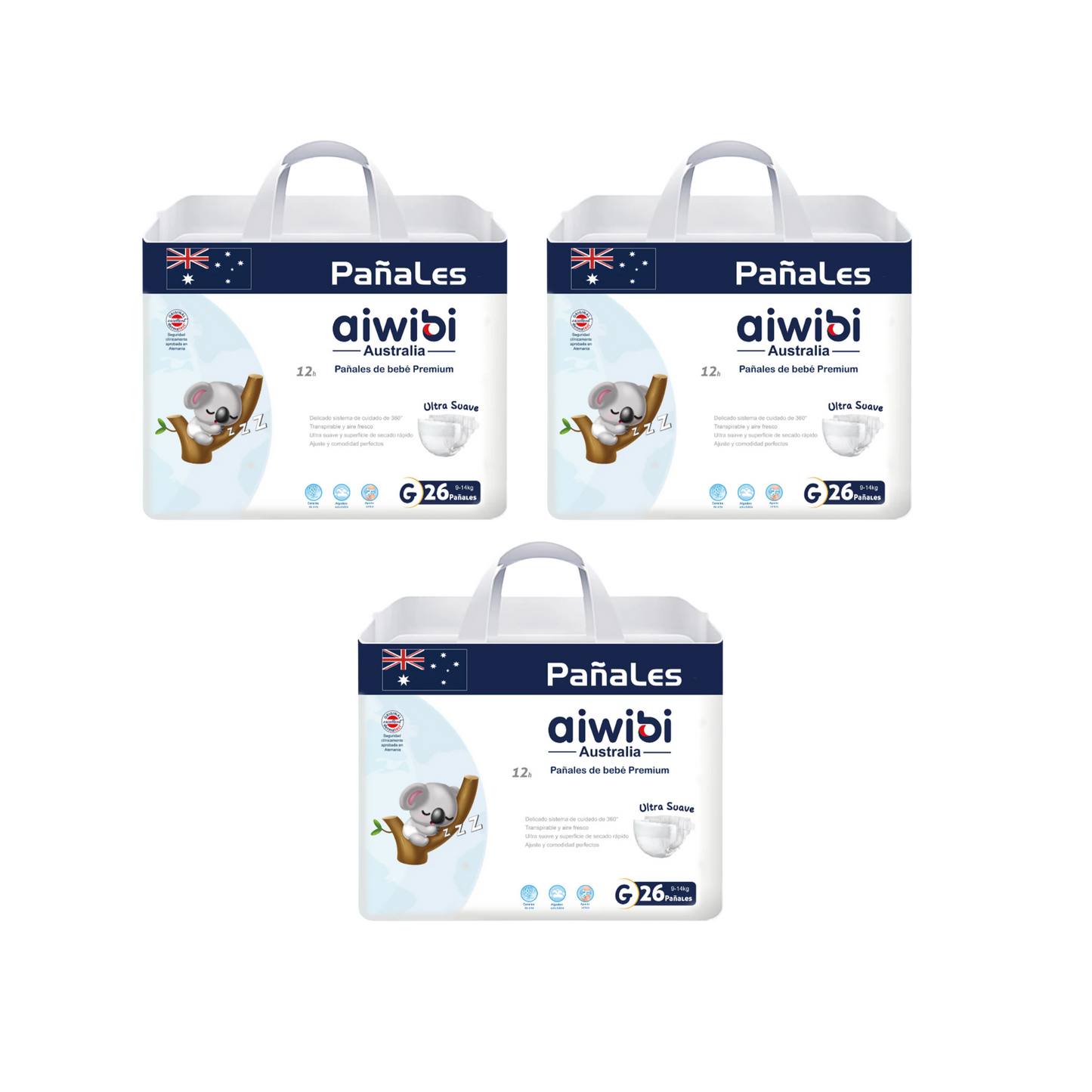 Pack 3 Pañales Premium Aiwibi Talla G