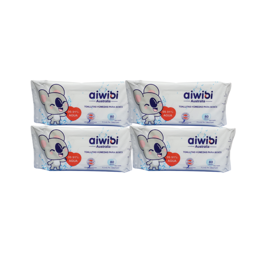 Pack 4 Paquetes Toallitas Húmedas Aiwibi 99.91% Agua Pura