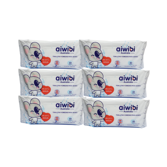 Pack 6 toallitas húmedas Aiwibi  99,91% de agua