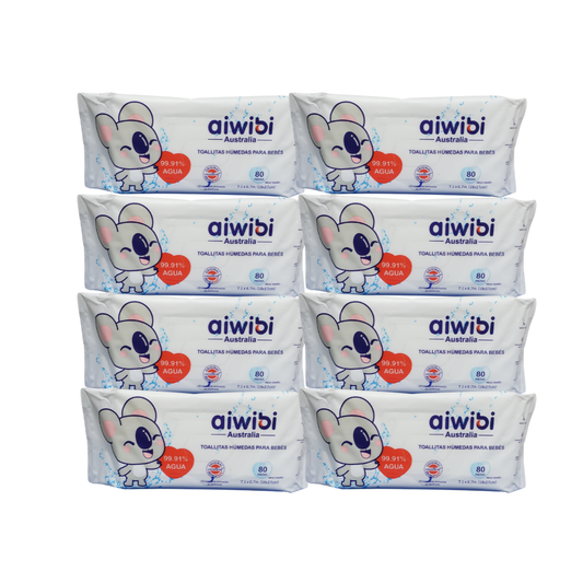 Pack 8  Paquetes Toallitas Húmedas Aiwibi 99.91% Agua Pura