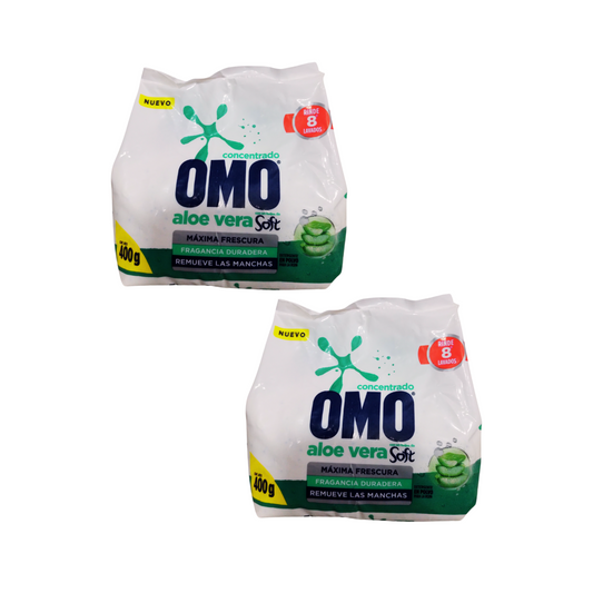 Pack 2 Detergente En Polvo Omo Aloe Vera 400g Concentrado