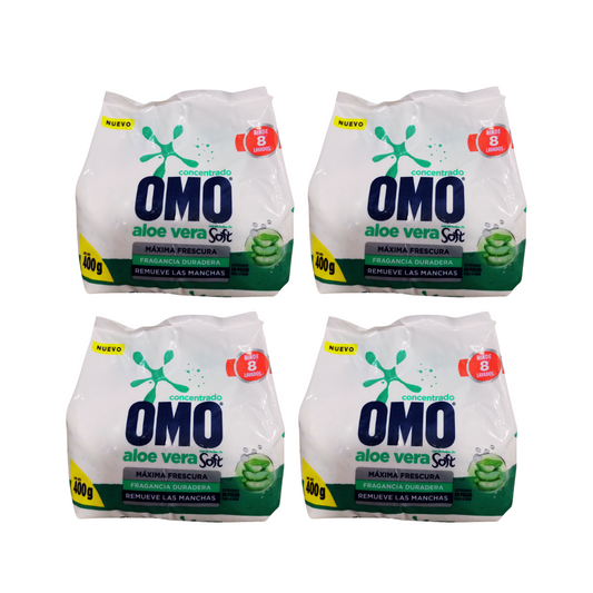 Pack 4 Detergente En Polvo Omo Aloe Vera 400g Concentrado