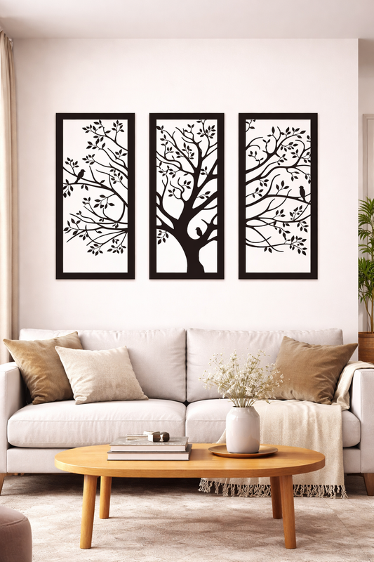 Cuadro Tríptico Árbol Decorativo Estilo Minimalista Mdf 177 x 92 cm