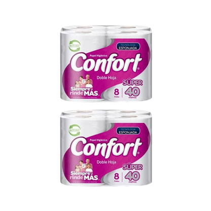 Pack 16 rollos papel higienico Confort Doble hoja 40Mts