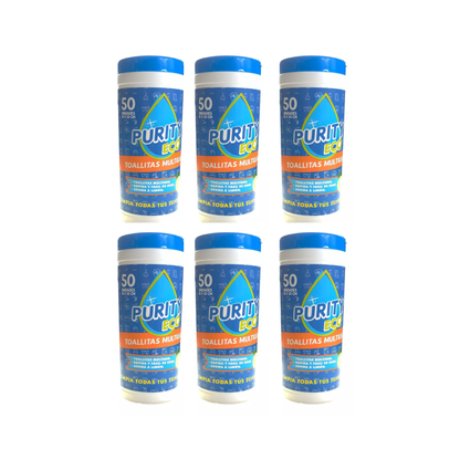 Pack 6 dispensadores de Toallitas desinfectantes Purity Eco , 50u por dispensador