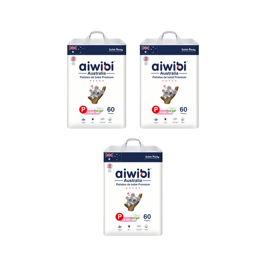 Pack 3 Paquetes Pañales Aiwibi Dulce Noche Talla P