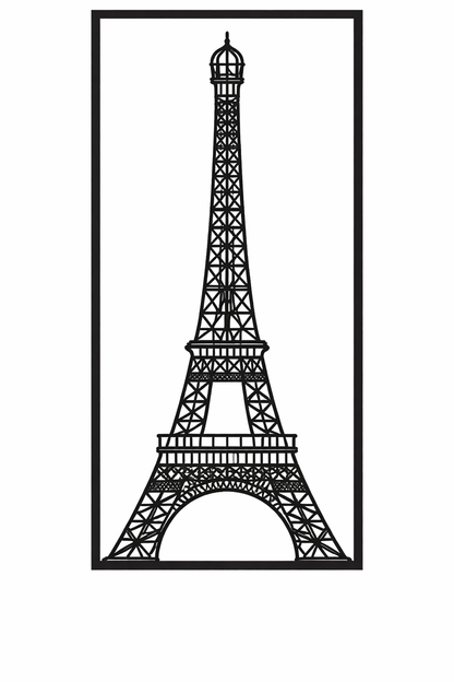 Cuadro Decorativo Torre Eiffel Silueta Negra Mdf 26x59 Cm