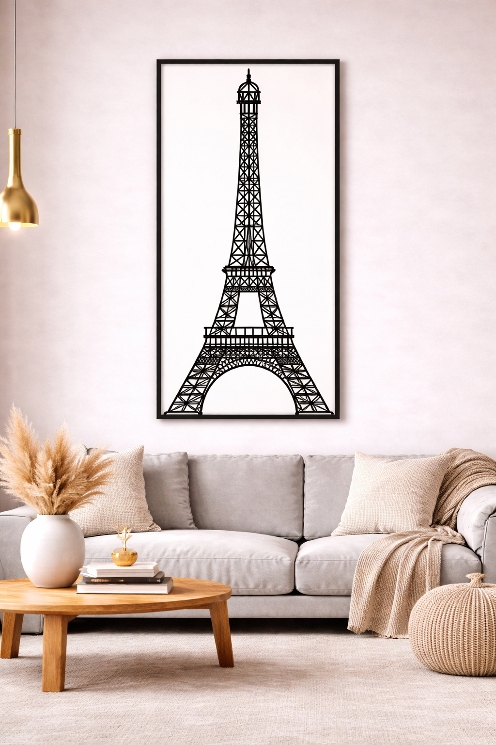 Cuadro Decorativo Torre Eiffel Silueta Negra Mdf 26x59 Cm