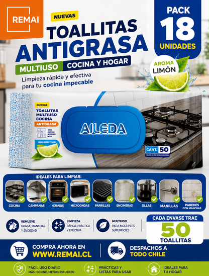 Toallitas Húmedas Cocina Antigrasa Desengrasante 50un