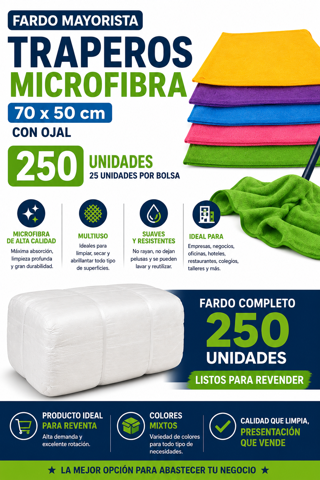 Traperos Microfibra con ojal 70x50 ultrabsorbente.