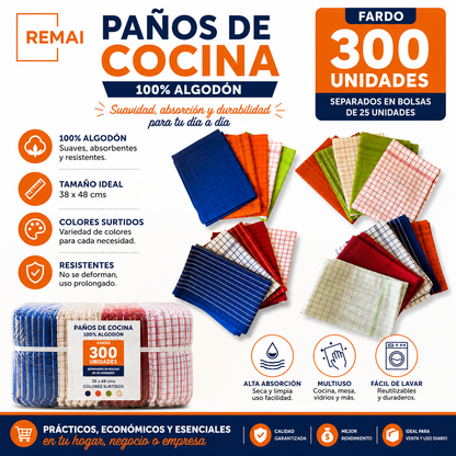 Paños de Cocina Algodón multiuso  34x48 cm