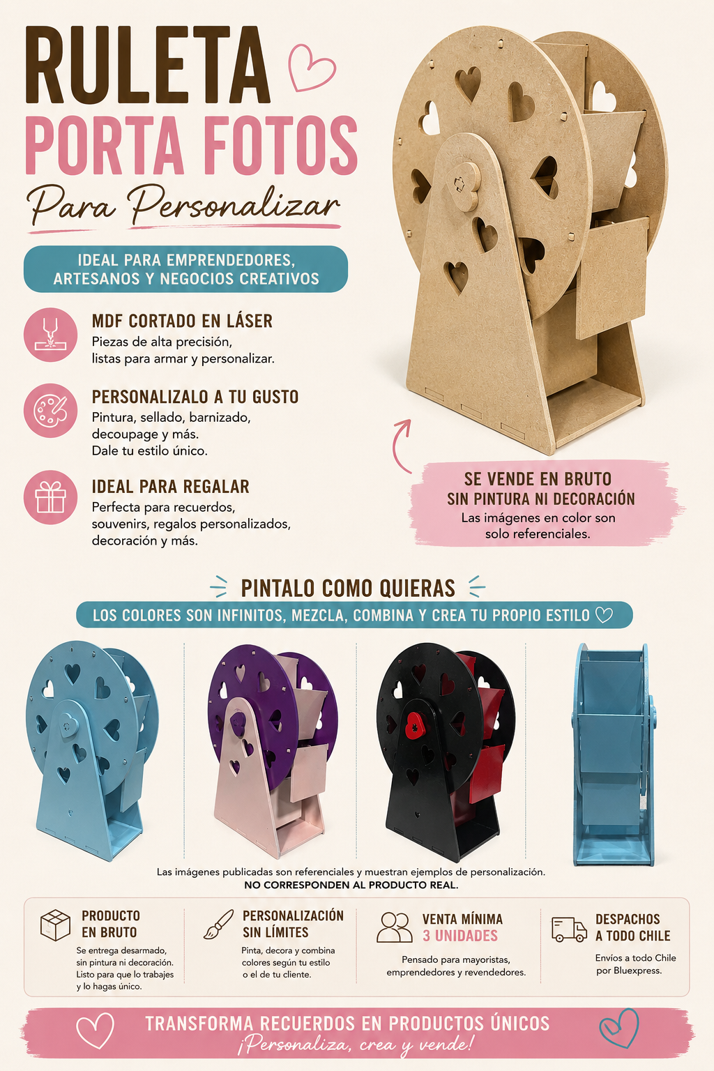 Ruleta Porta Fotos MDF Para Personalizar y Revender (3 unidades)