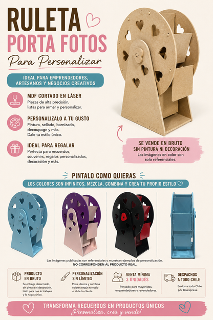 Ruleta Porta Fotos MDF Para Personalizar y Revender (3 unidades)