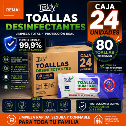 Toallas Desinfectantes Teddy 80 Unid Limpieza Total