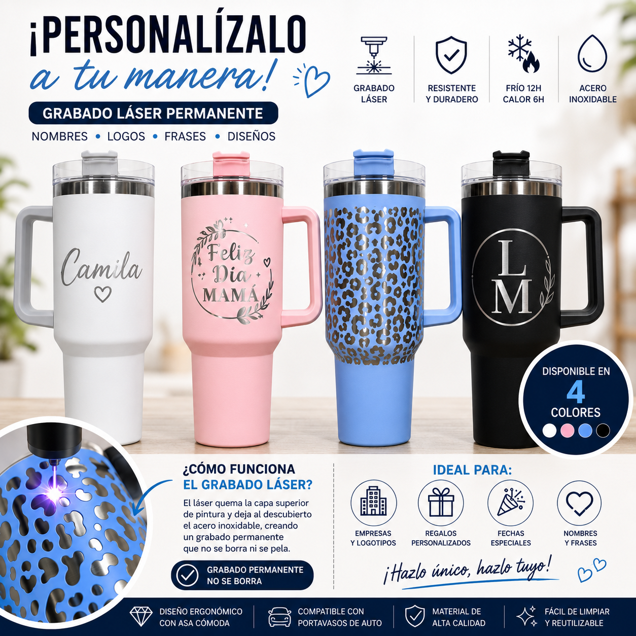 Ejemplos de grabado personalizado en vaso térmico 1200ml