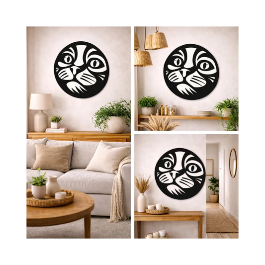 Cuadro Decorativo Gato Minimalista 39x39 Cm Corte Láser Mdf