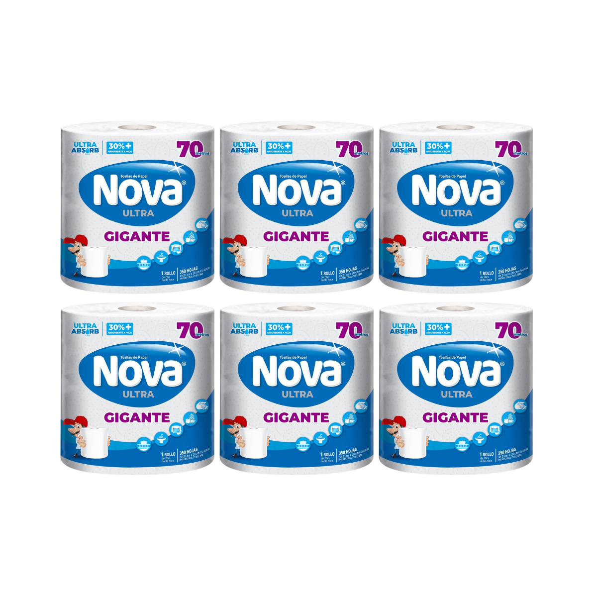 Pack 6 Toalla de Papel Nova Ultra Gigante 70Mts