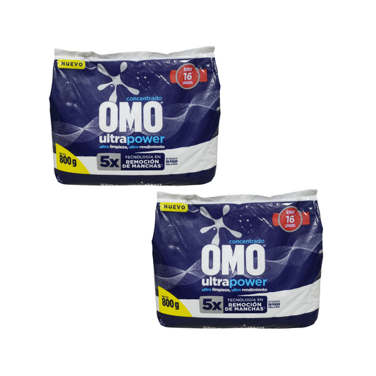 Pack 2 Omo Ultrapower En Polvo Detergente 800g
