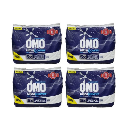 Pack 4 Omo Ultrapower En Polvo Detergente 800g