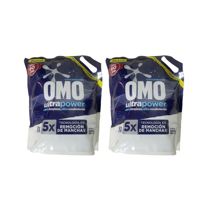 Pack 2  Detergentes Liquido  Omo Ultrapower Recarga  Doypack 3lt cada uno.