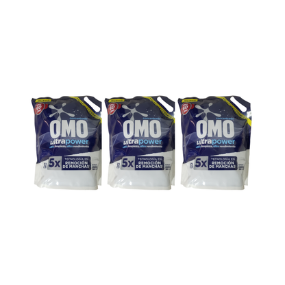 Pack 3  Detergentes Liquido Omo Ultrapower Recarga Doypack 3lt cada uno.