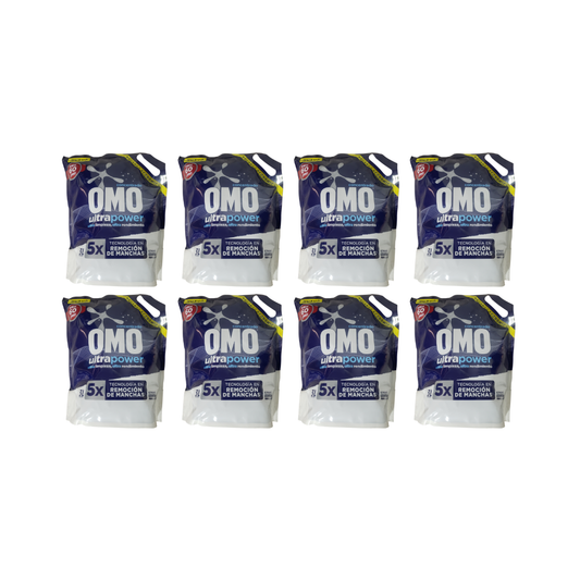 Pack 8  Detergentes Liquido  Omo Ultrapower Recarga Doypack 3lt cada uno.