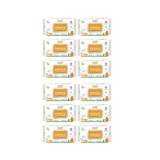 Pack 12 Paquetes Toallitas Aiwibi 99.9% Agua Con Fibra De Papaya.