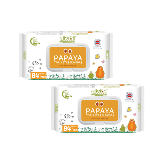 Pack 2 Toallitas Aiwibi 99.9% Agua Con Fibra De Papaya 84 Unidades