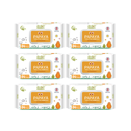 Pack 6 paquetes Toallitas Aiwibi 99.9% Agua Con Fibra De Papaya.