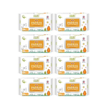 Pack 8 Paquetes Toallitas Aiwibi 99.9% Agua Con Fibra De Papaya.