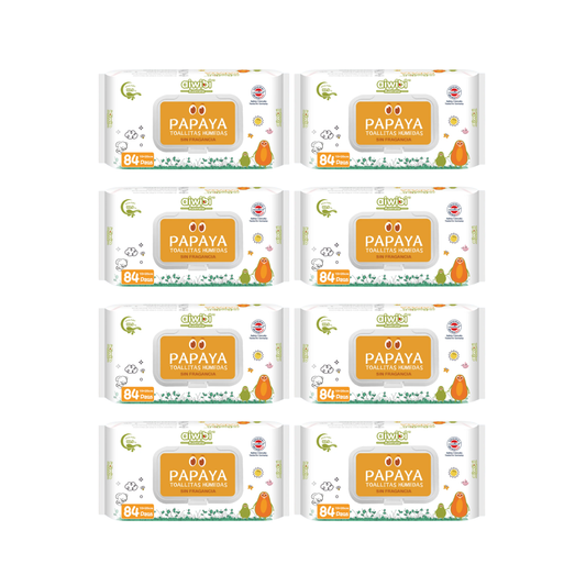 Pack 8 Paquetes Toallitas Aiwibi 99.9% Agua Con Fibra De Papaya.