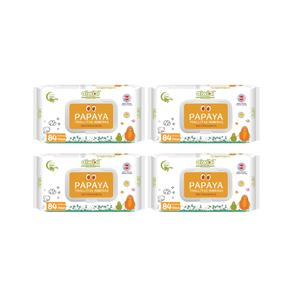Pack 4 paquetes Toallitas Aiwibi 99.9% Agua Con Fibra De Papaya.