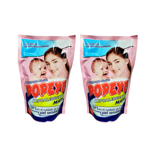 Pack 2 Detergentes Liquido Popeye Hipoalergénico 800ml cada uno.