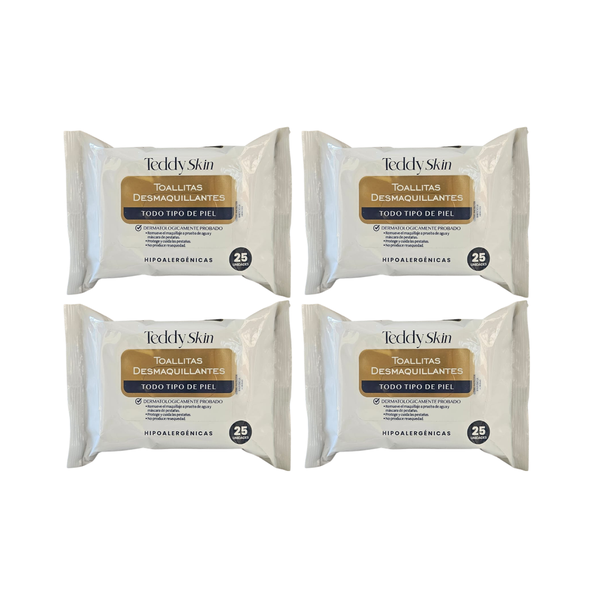 Pack 4 Toallitas Desmaquillantes Teddy Skin | Hipoalergénicas y Suaves