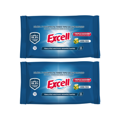 Pack 2 Toallitas Desinfectantes Excell 70 Unidades