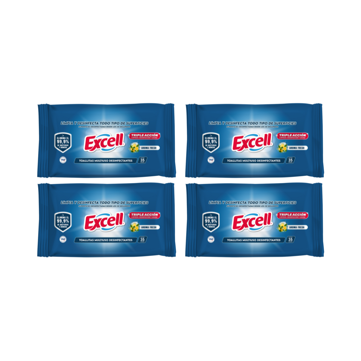 Pack 4 Toallitas Desinfectantes Excell 140 Unidades