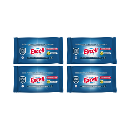 Pack 4 Toallitas Desinfectantes Excell 140 Unidades