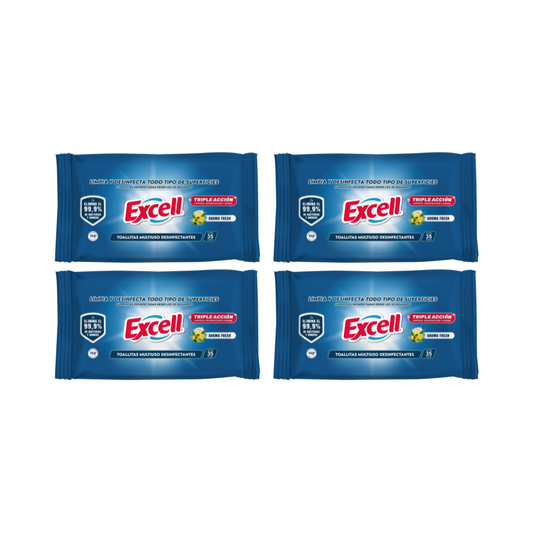 Pack 4 Toallitas Desinfectantes Excell 140 Unidades