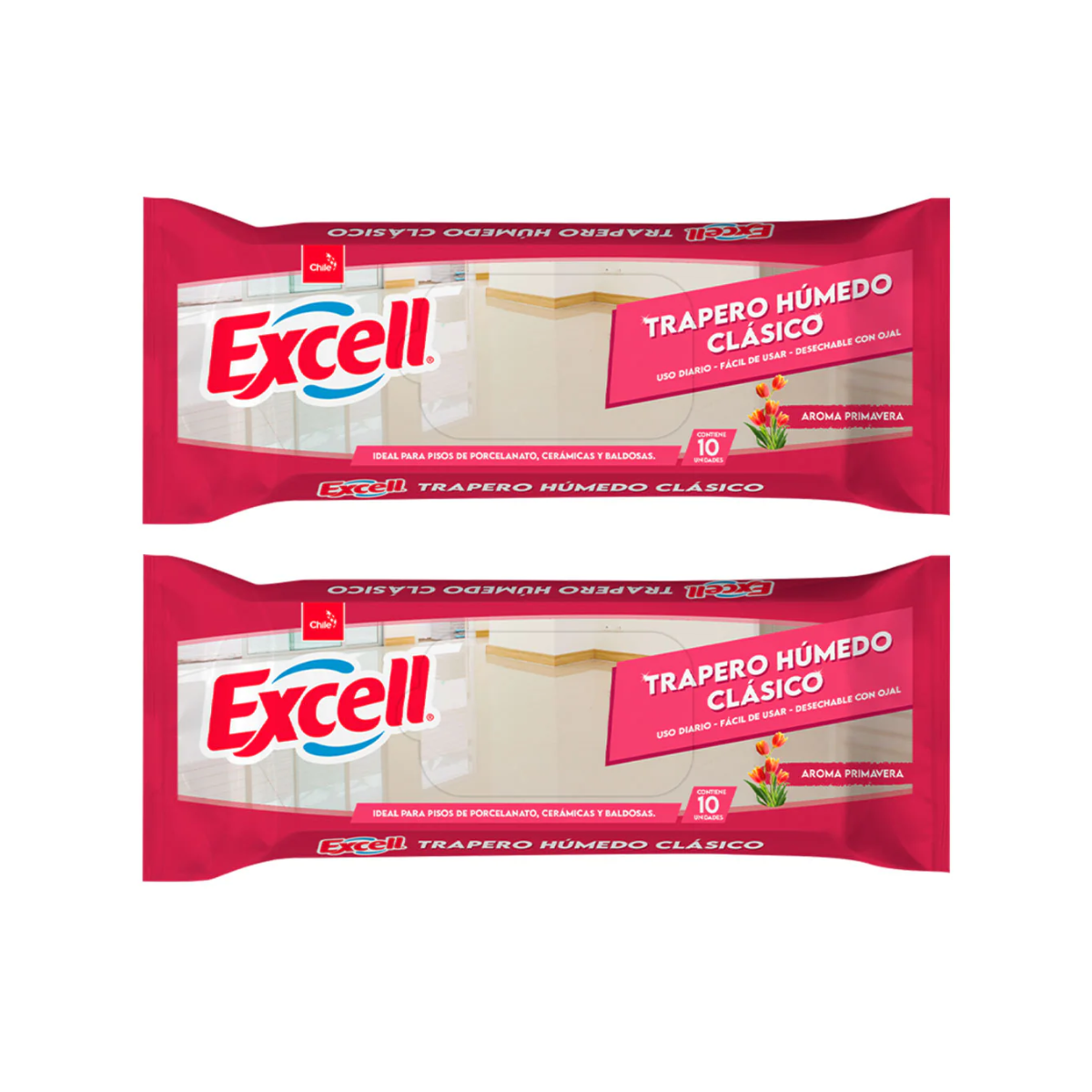 Pack 2 Traperos Humedos Excell  Todo Tipo De Pisos Primavera 10 Unid cada uno.