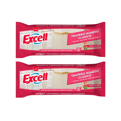 Pack 2 Traperos Humedos Excell  Todo Tipo De Pisos Primavera 10 Unid cada uno.