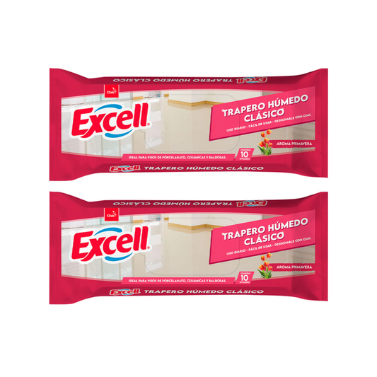 Pack 2 Traperos Humedos Excell  Todo Tipo De Pisos Primavera 10 Unid cada uno.