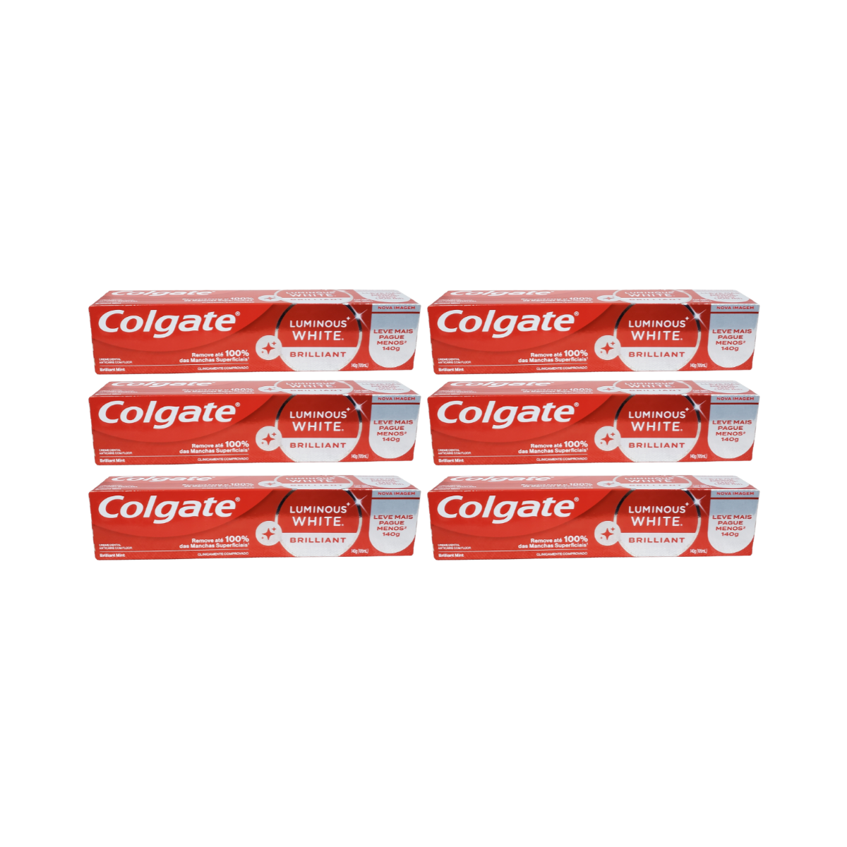 Pack 6  Pasta Dental Colgate Luminous White Brilliant 140g