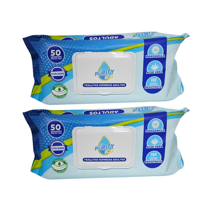 Toallitas Húmedas Adulto Purity Eco 50 Un , Extra Grande.